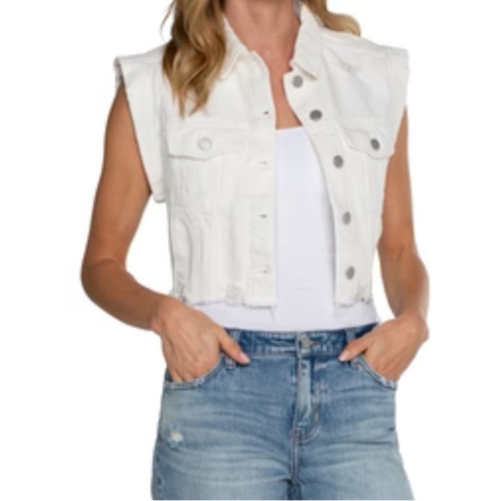Liverpool cropped sleeveless jean jacket